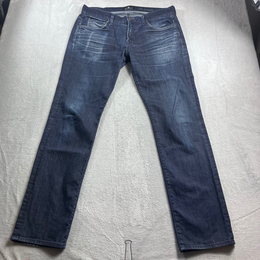 7 For All Mankind Luxe Performance The Straight Jeans Dark Wash Mens 36 x 32
